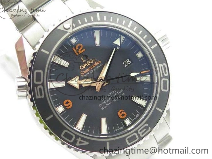 0415 Planet Ocean Pro 45mm OMF 1:1 Best Edition Orange Marker On SS Bracelet A8500 (Black Balance Wheel) Durable 8141